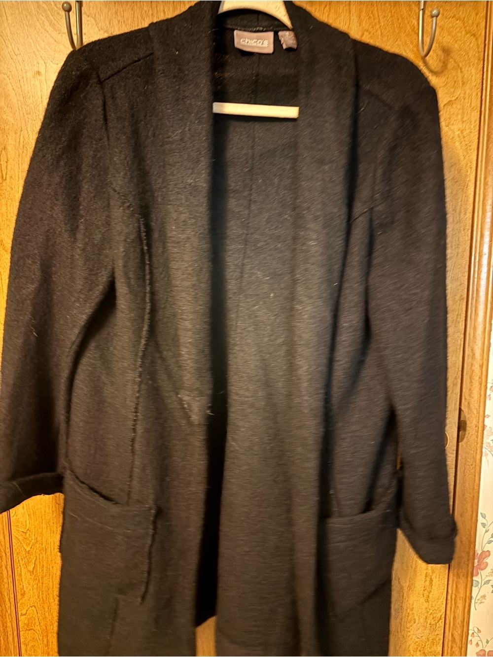 Chico's Black Open-Front Longline Cardigan Coat